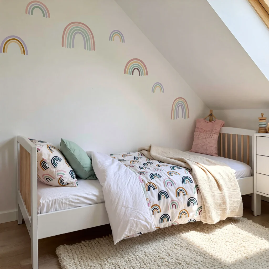 rainbow themed kids bedroom idea
