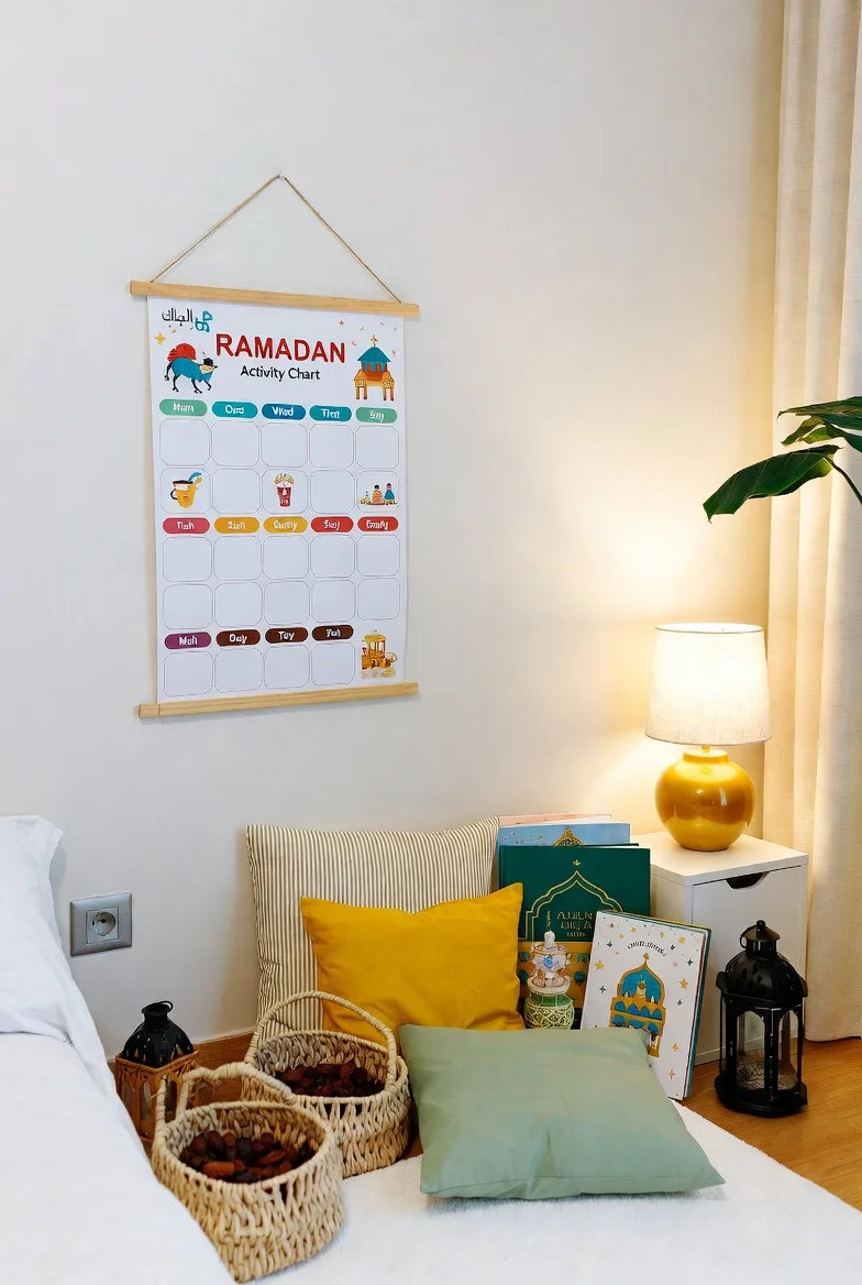 Kids-friendly Ramadan decor in a small apartment,