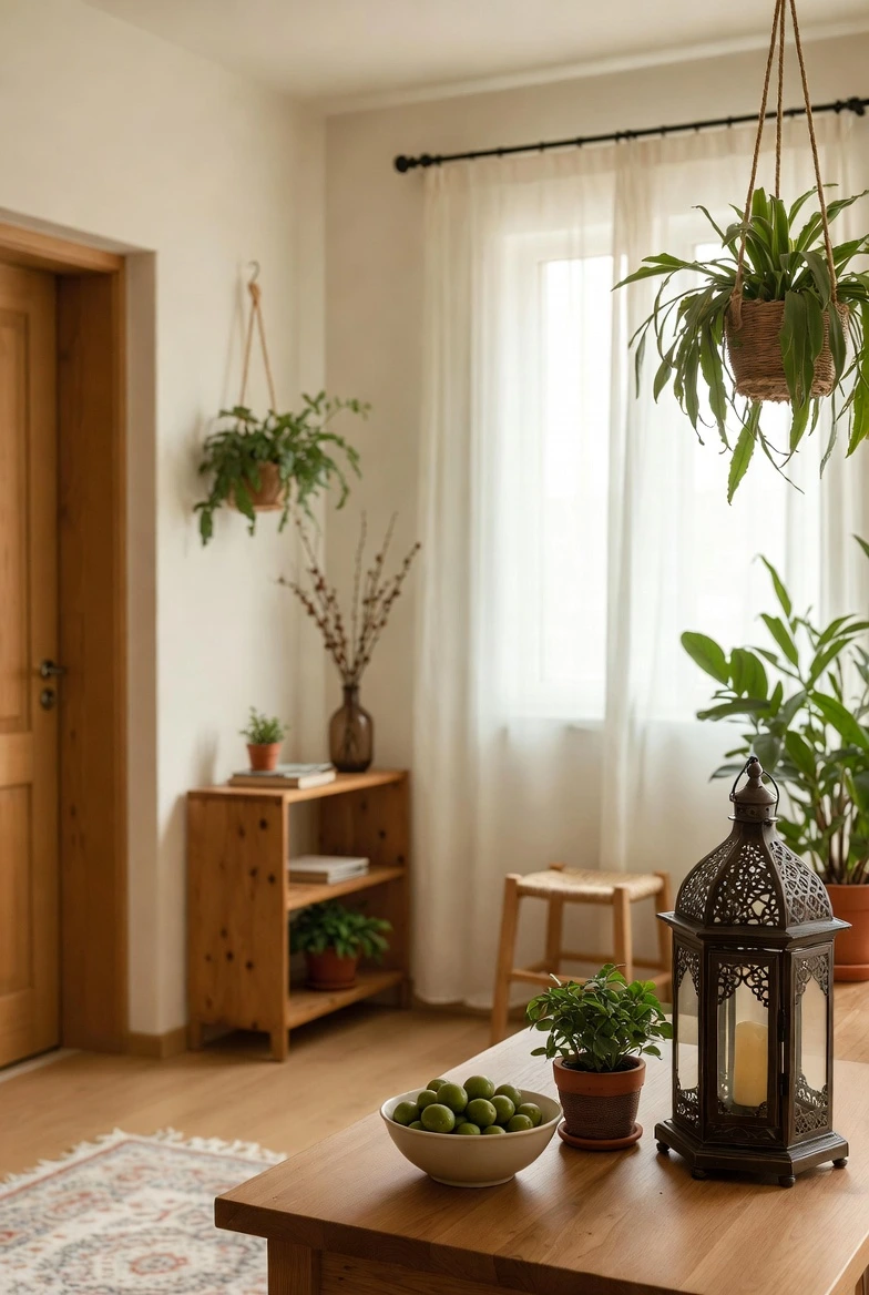 Ramadan decor with natural elements in a small apartment