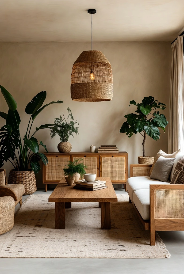 Modern living room decor with statement lighting, warm ambient lights, and stylish living room design ideas.