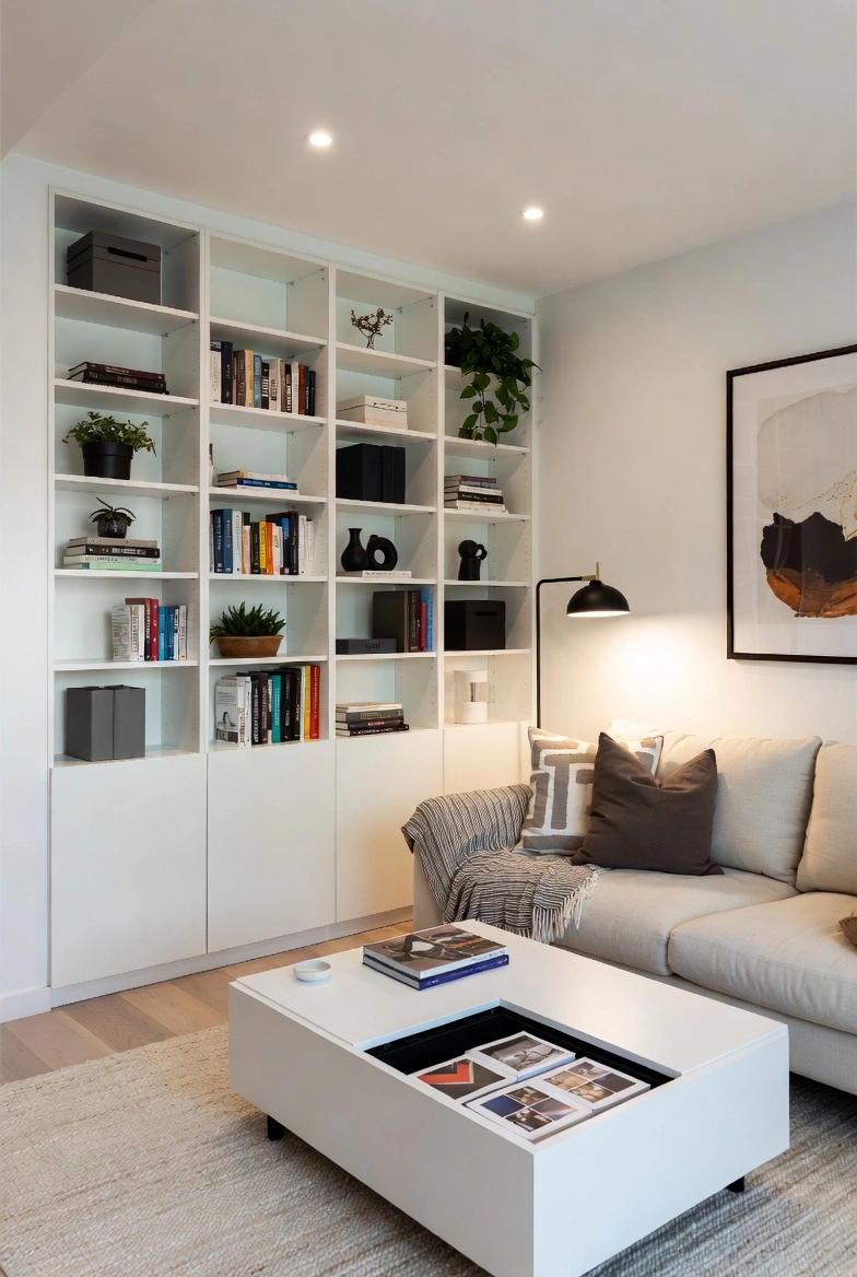 Cozy living room design with warm lighting, lamps, and inviting living room decor ideas.