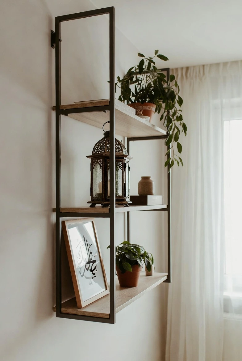 open shelves, use them intentionally for Ramadan decor.