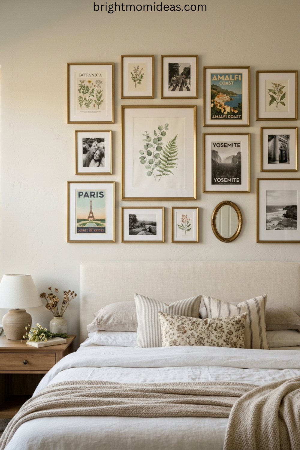 bedroom gallery wall ideas with mixed frames and personal photos
