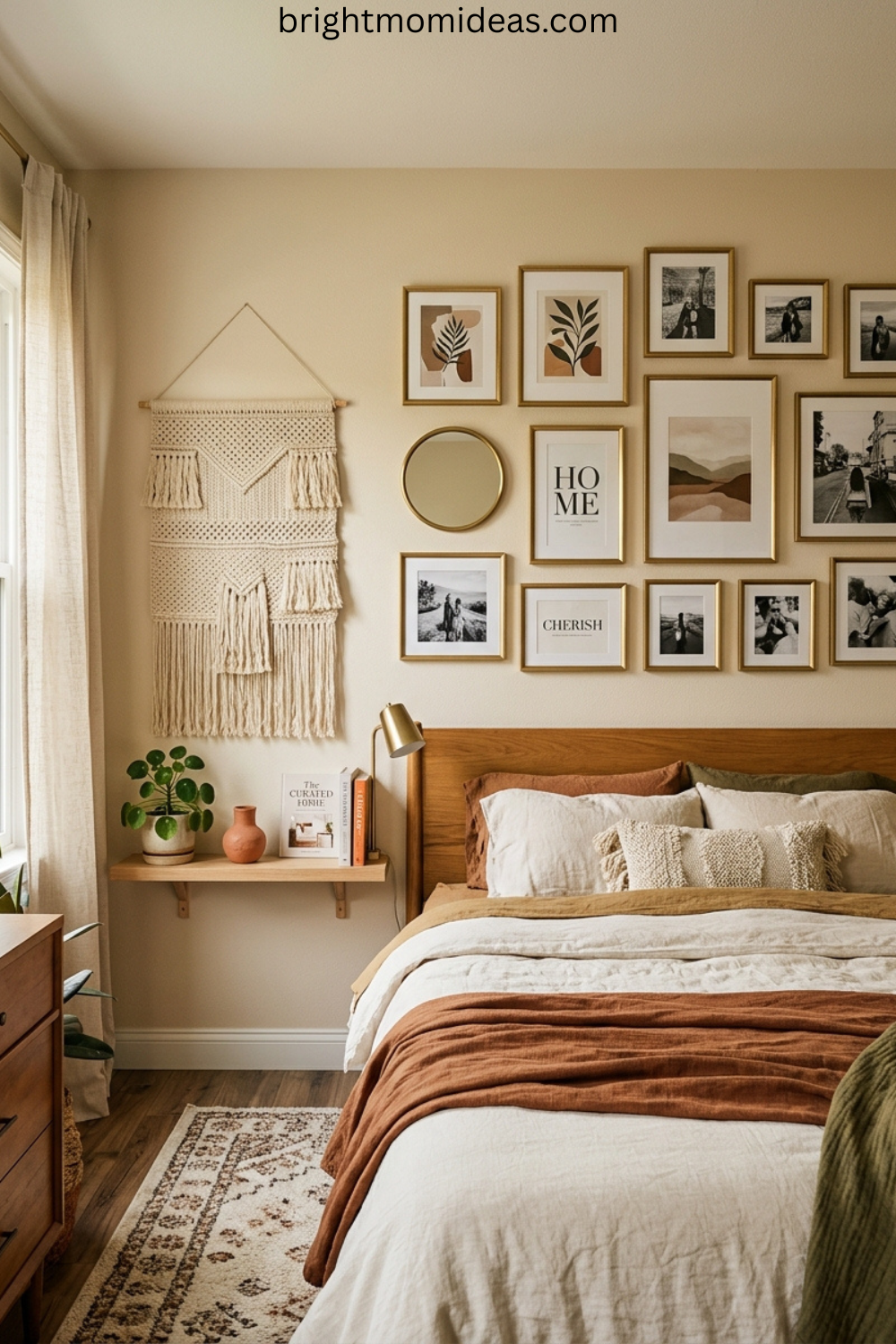 bedroom gallery wall ideas with mixed frames and personal photos