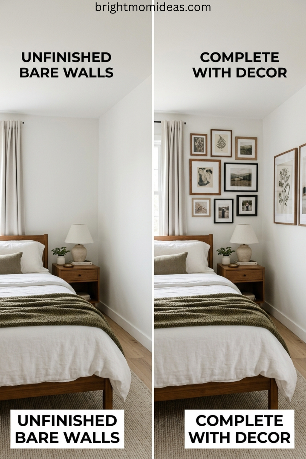 bedroom wall decoration ideas with gallery wall arrangement in neutral tones