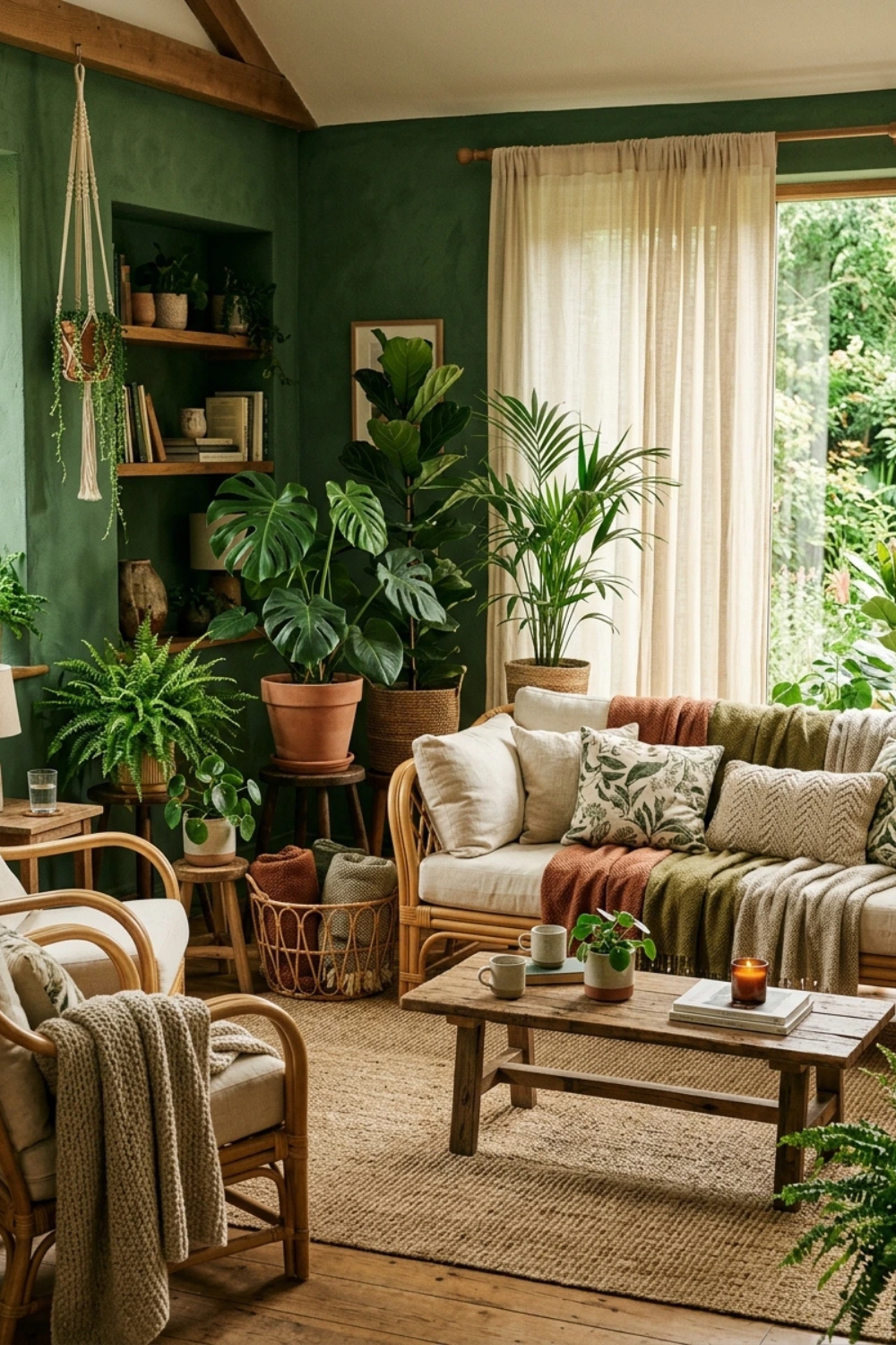 Forest Green With Rattan and Natural Fibre