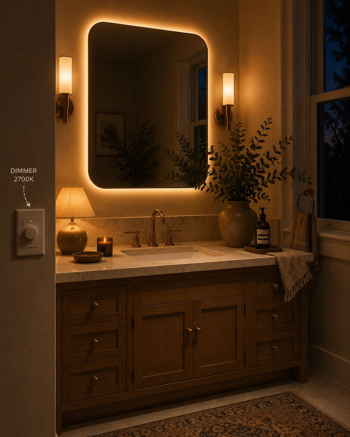 Wall-mounted towel warmer with folded warm towels