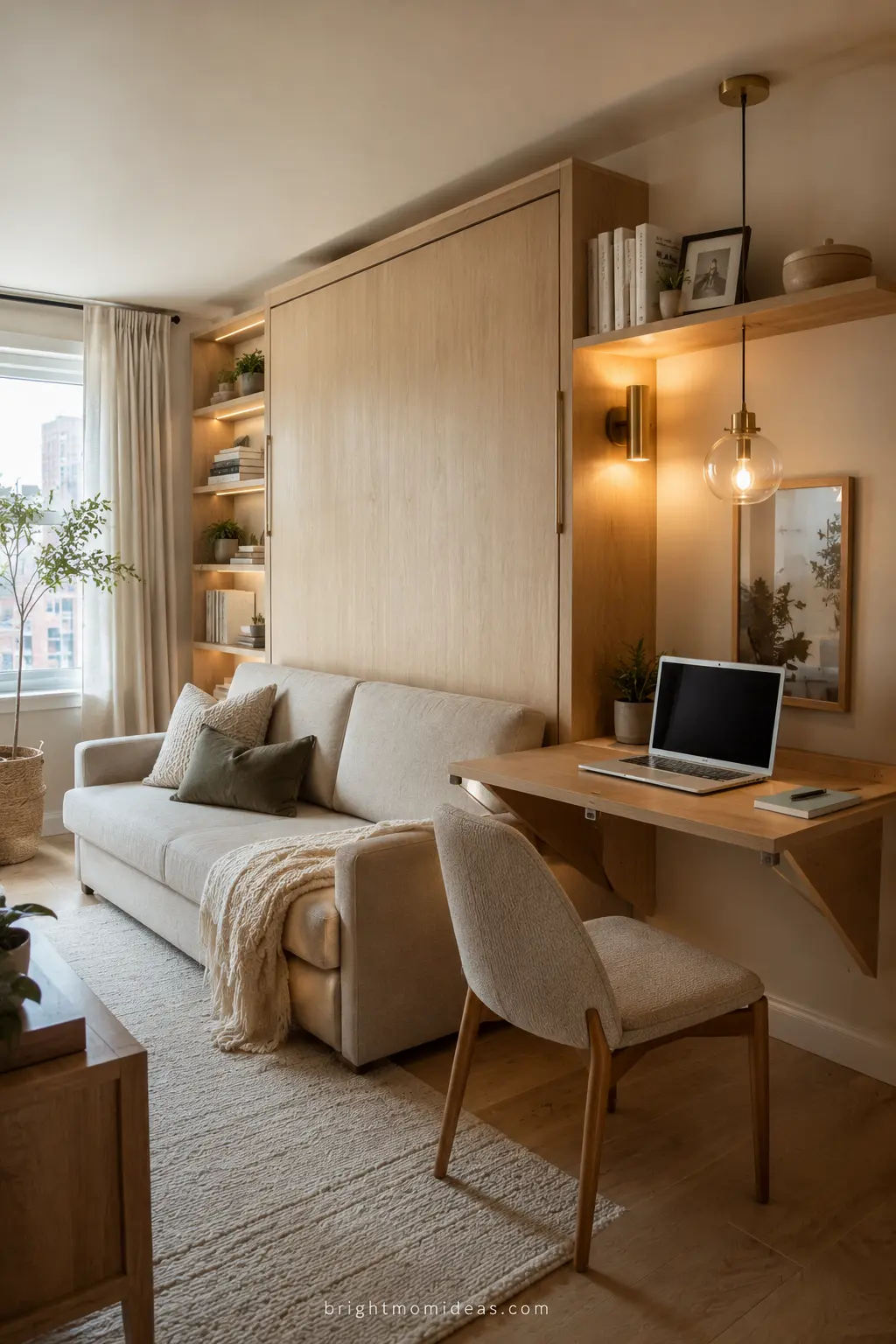modern small apartment 2026 showing intelligent 
space design with murphy bed multi functional 
furniture and smart storage proving small 
spaces can be beautiful and intentional