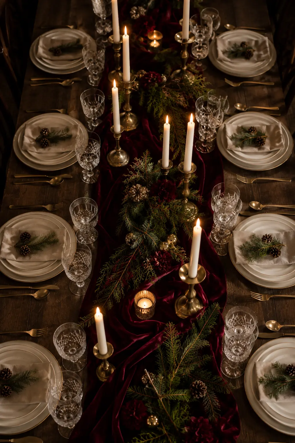 burgundy velvet ribbon runner christmas table decor"