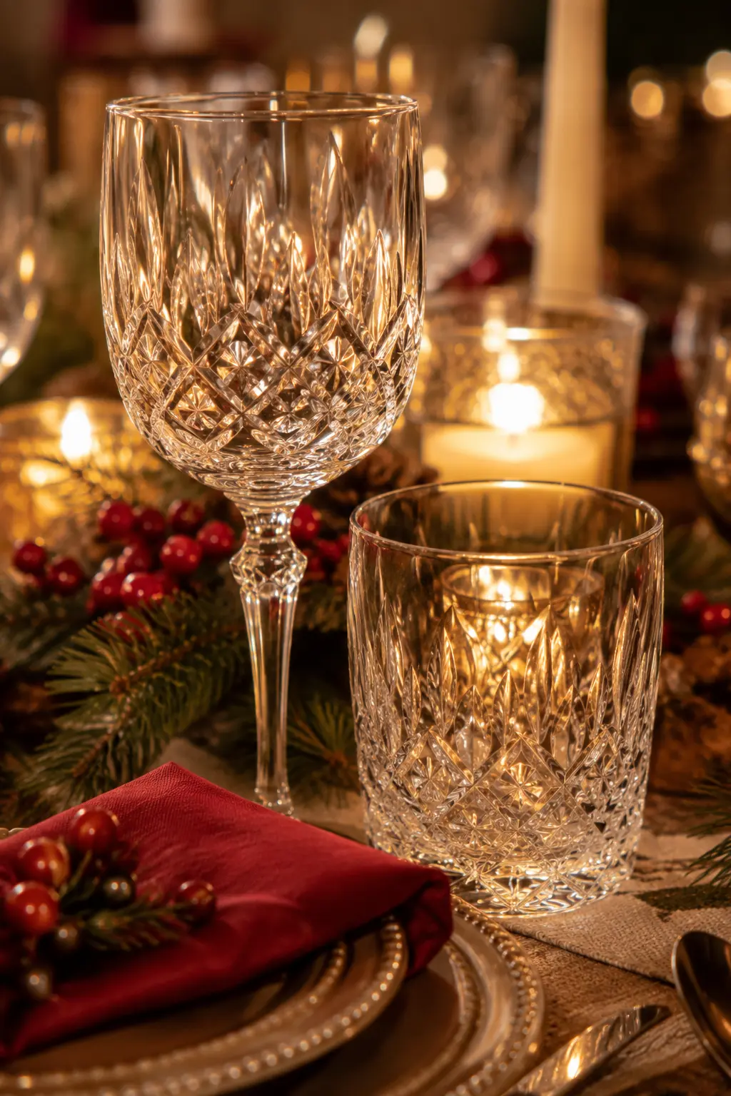 crystal glassware christmas table setting