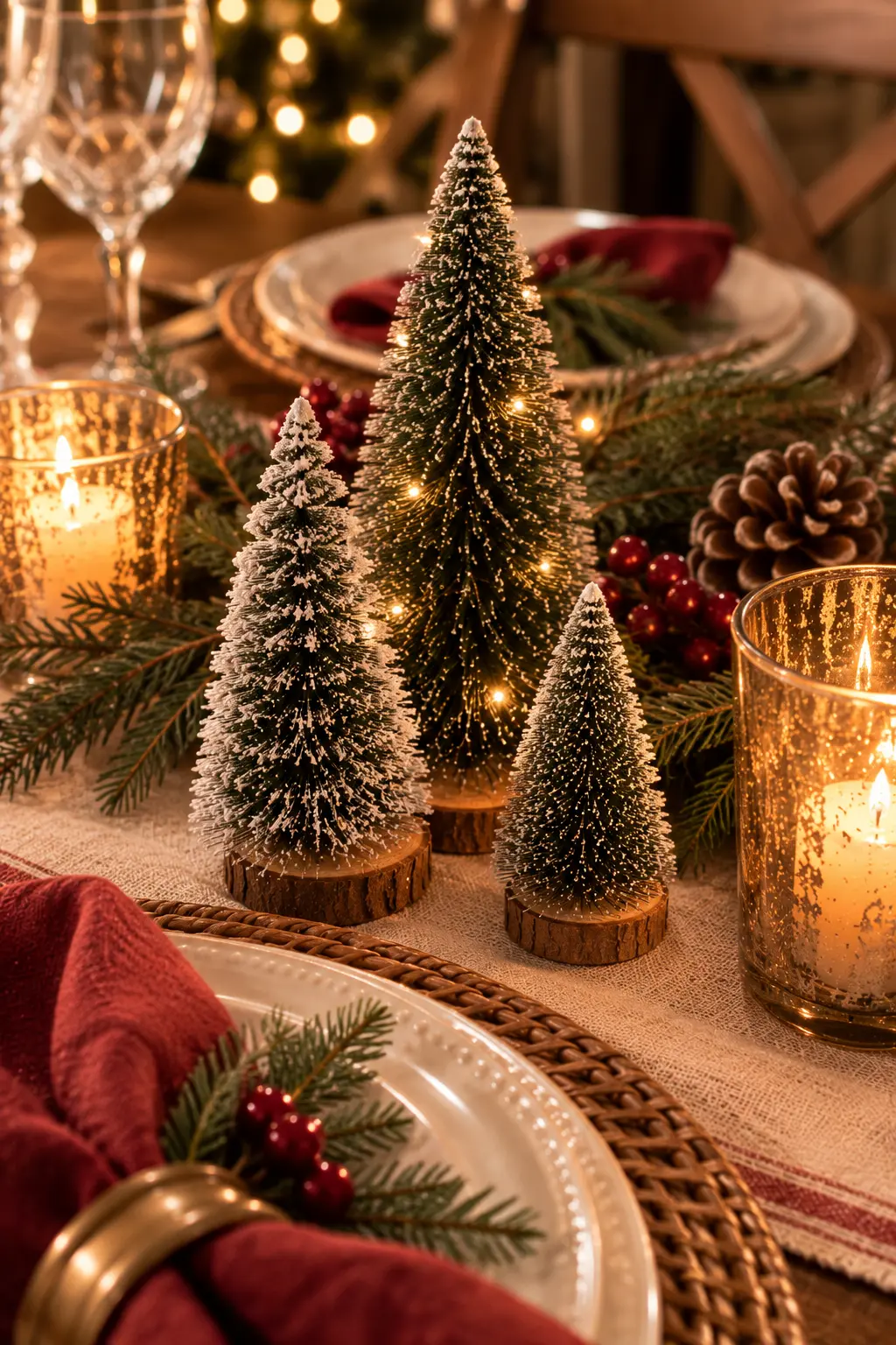 mini bottlebrush trees christmas place setting