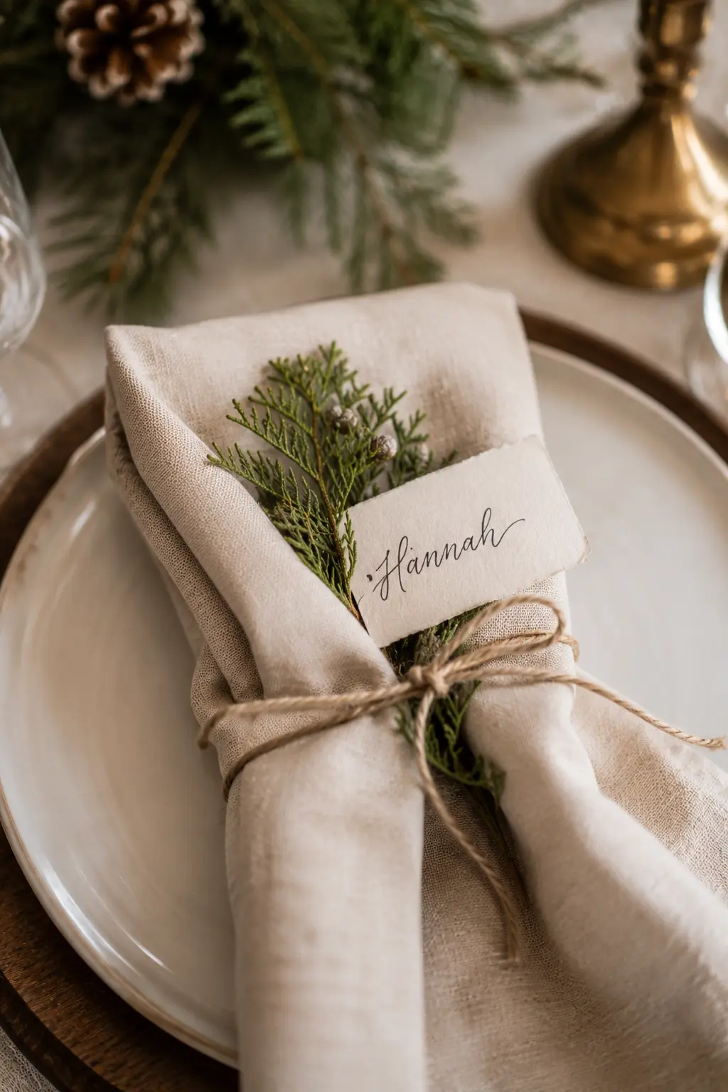 handwritten name card christmas place setting