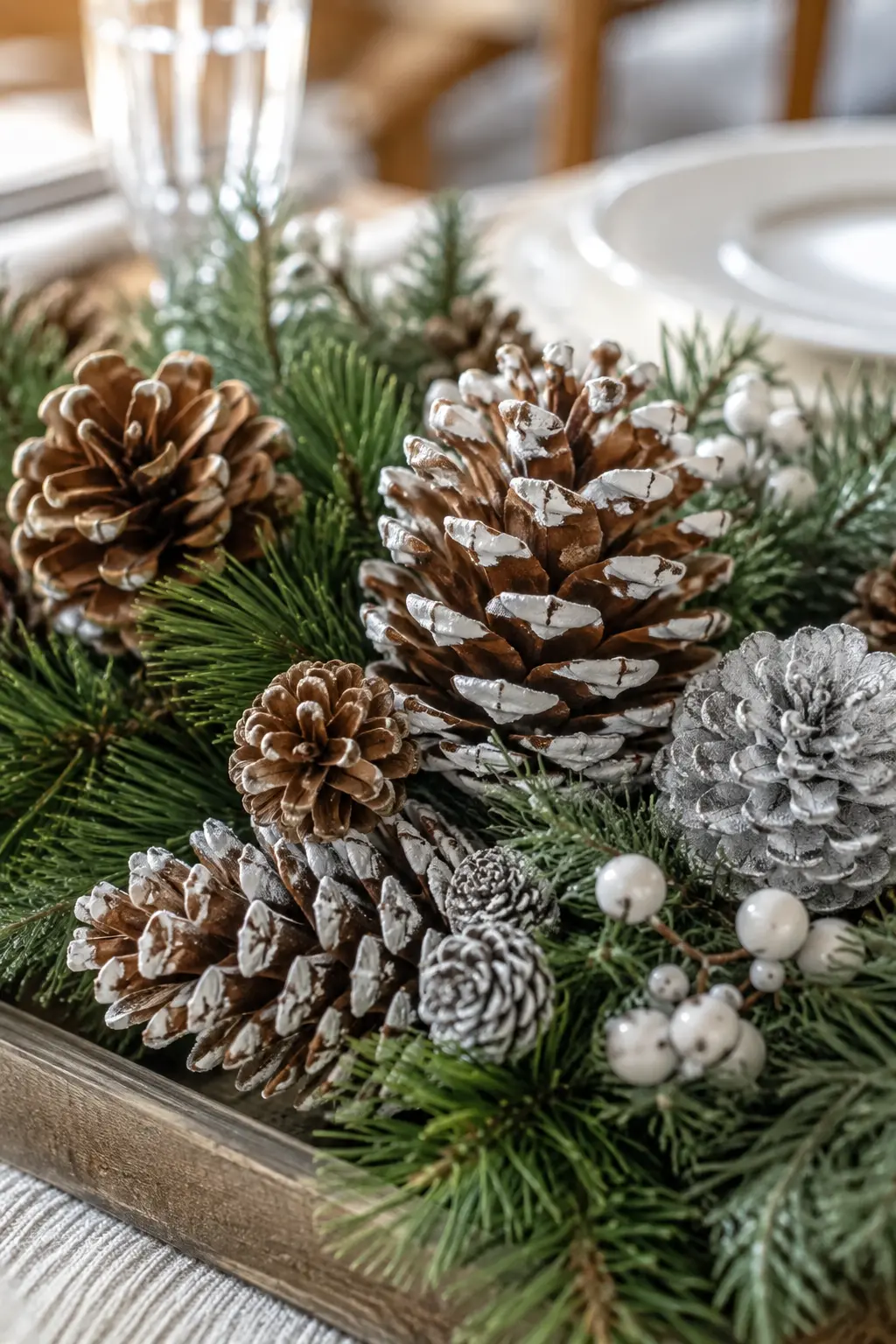 pinecones and pine sprigs christmas centerpiece filler