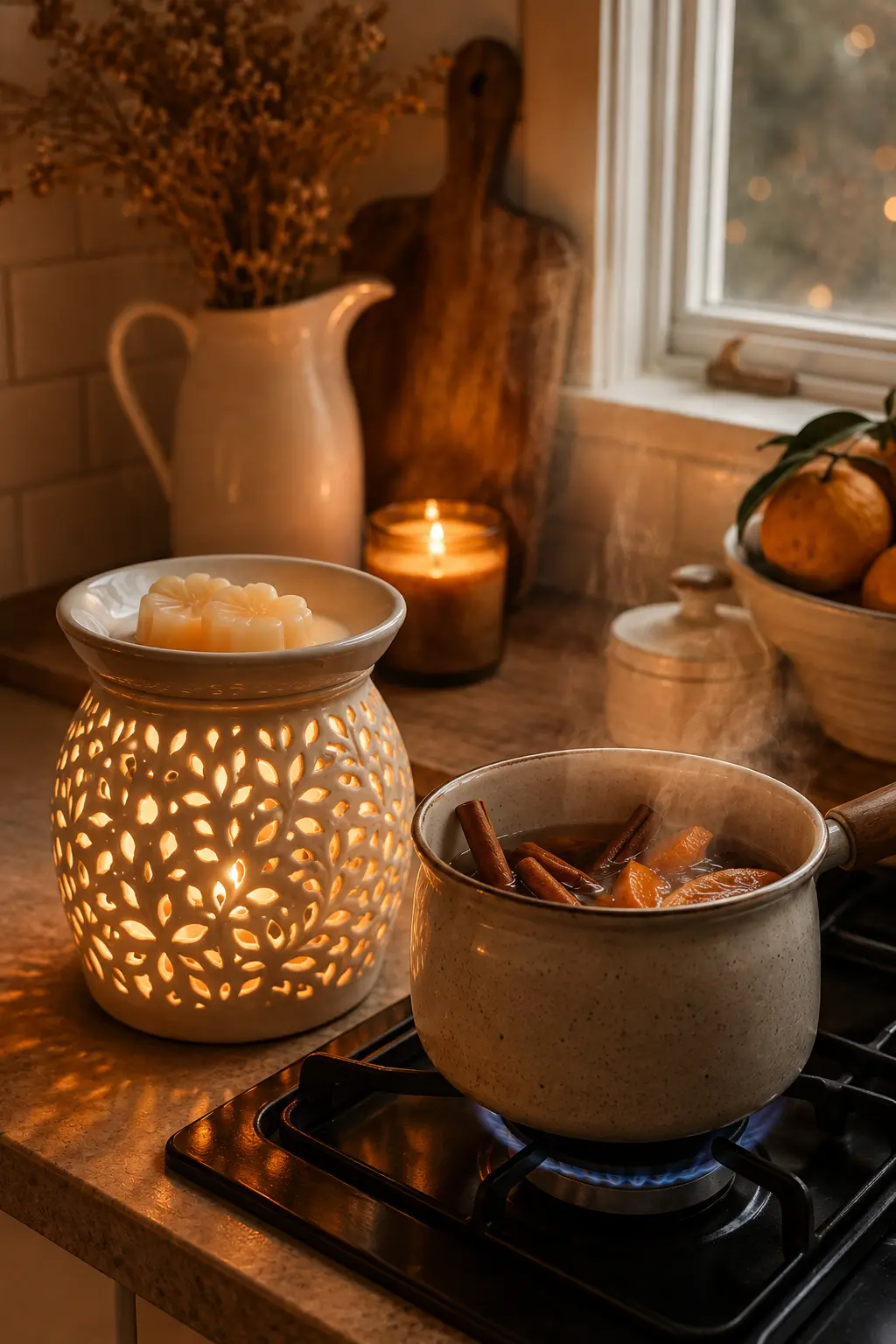 Wax warmer and stovetop cinnamon simmer pot for flameless fall scent