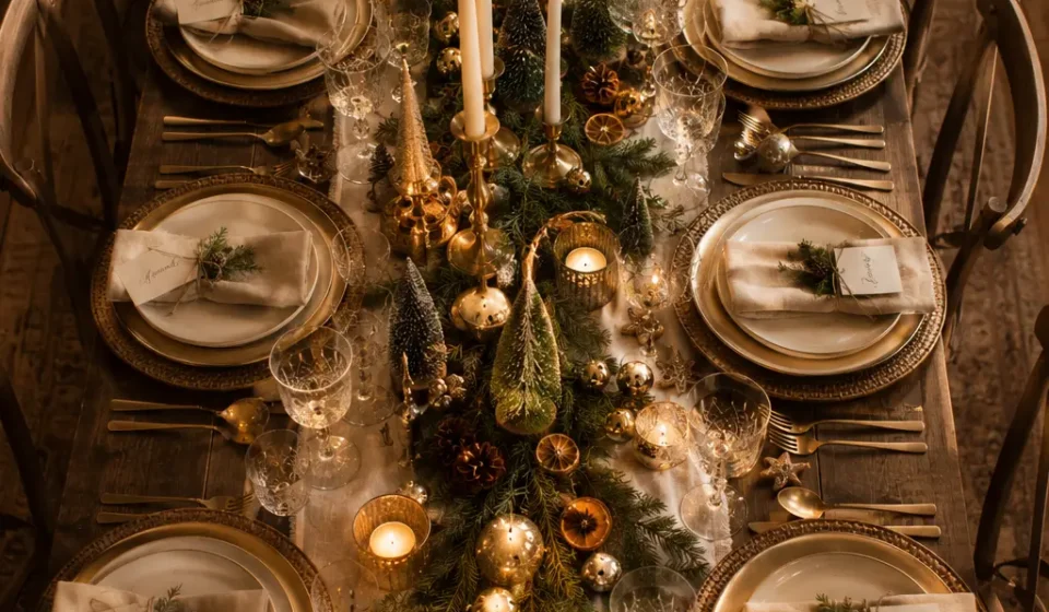 fully styled christmas dining table decor