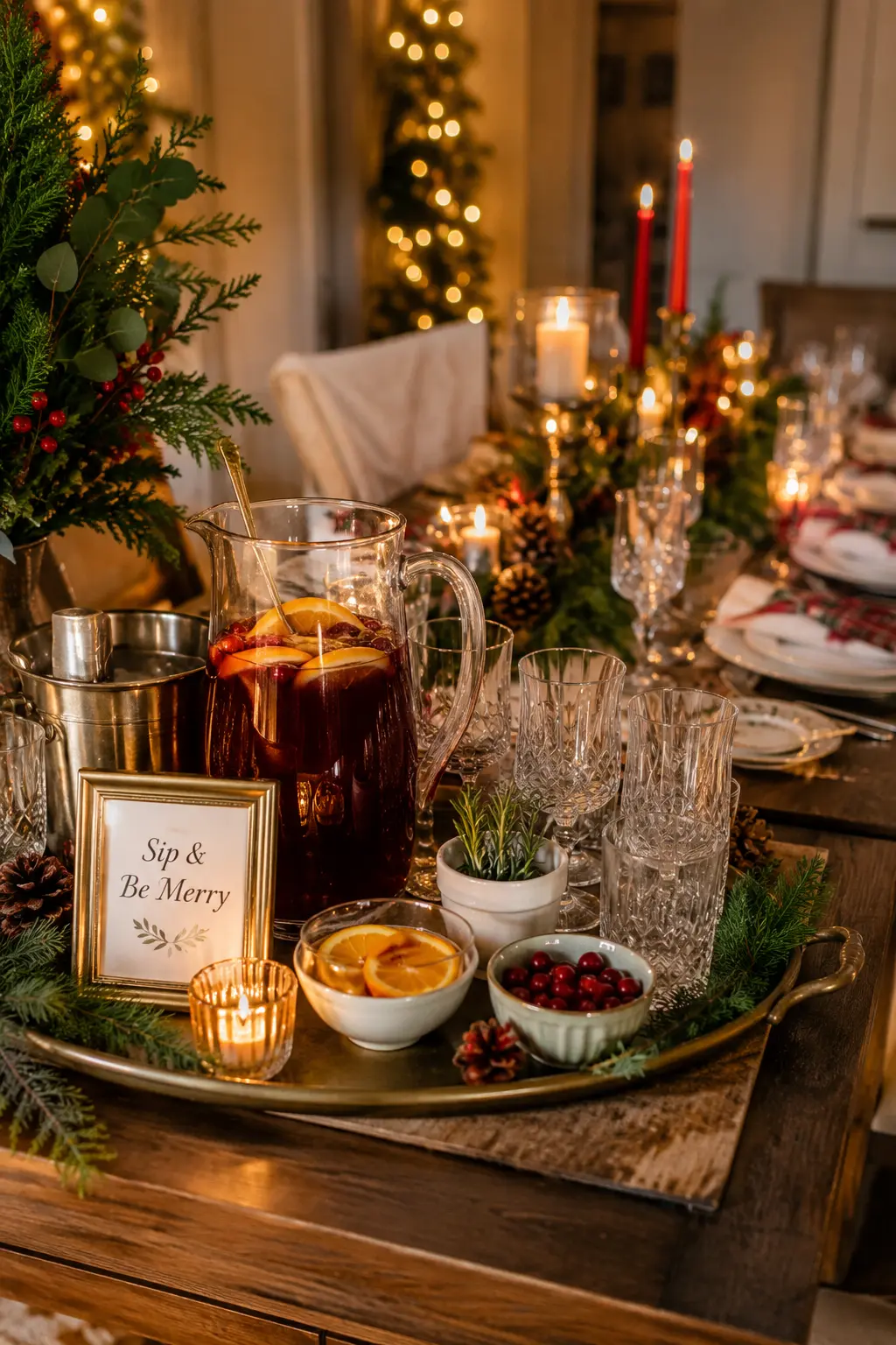 holiday drink station christmas dinner table