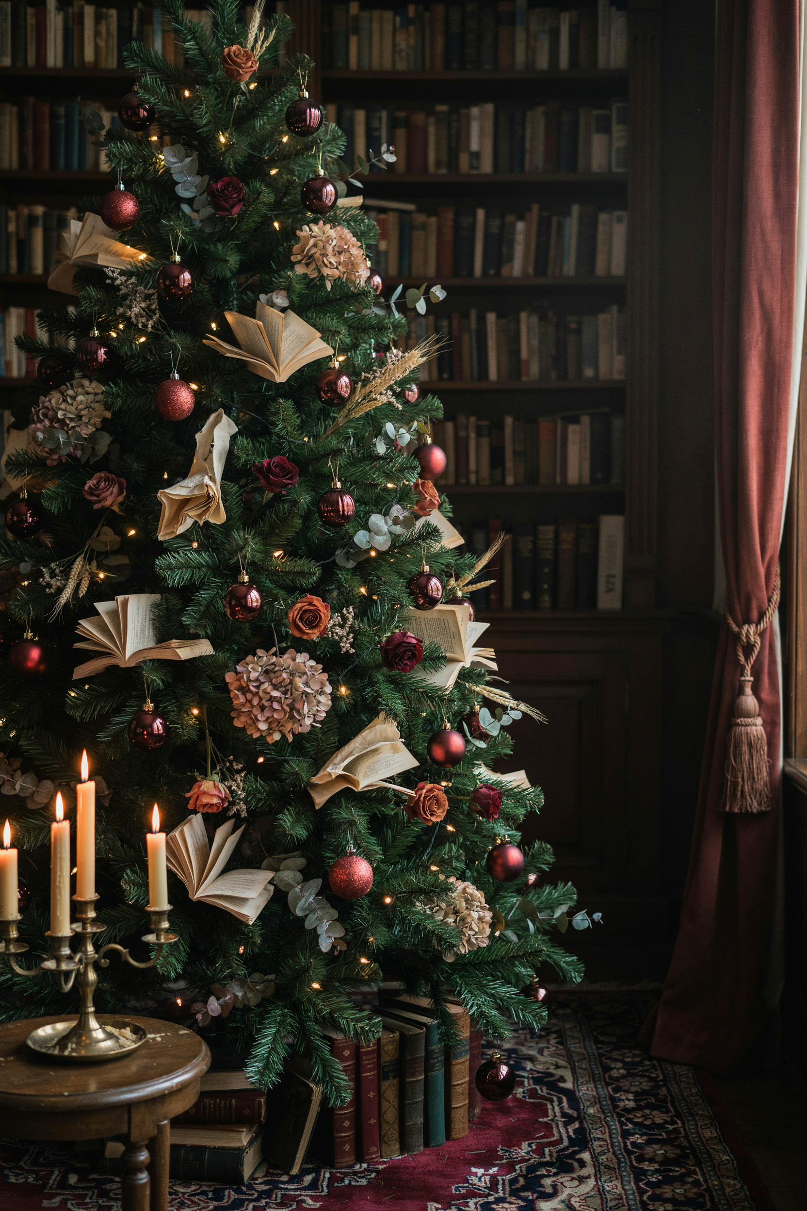 dark academia moody christmas tree decor